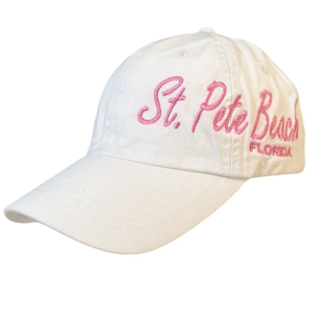 St. Pete Beach white pink embroidered souvenir adjustable baseball cap one size